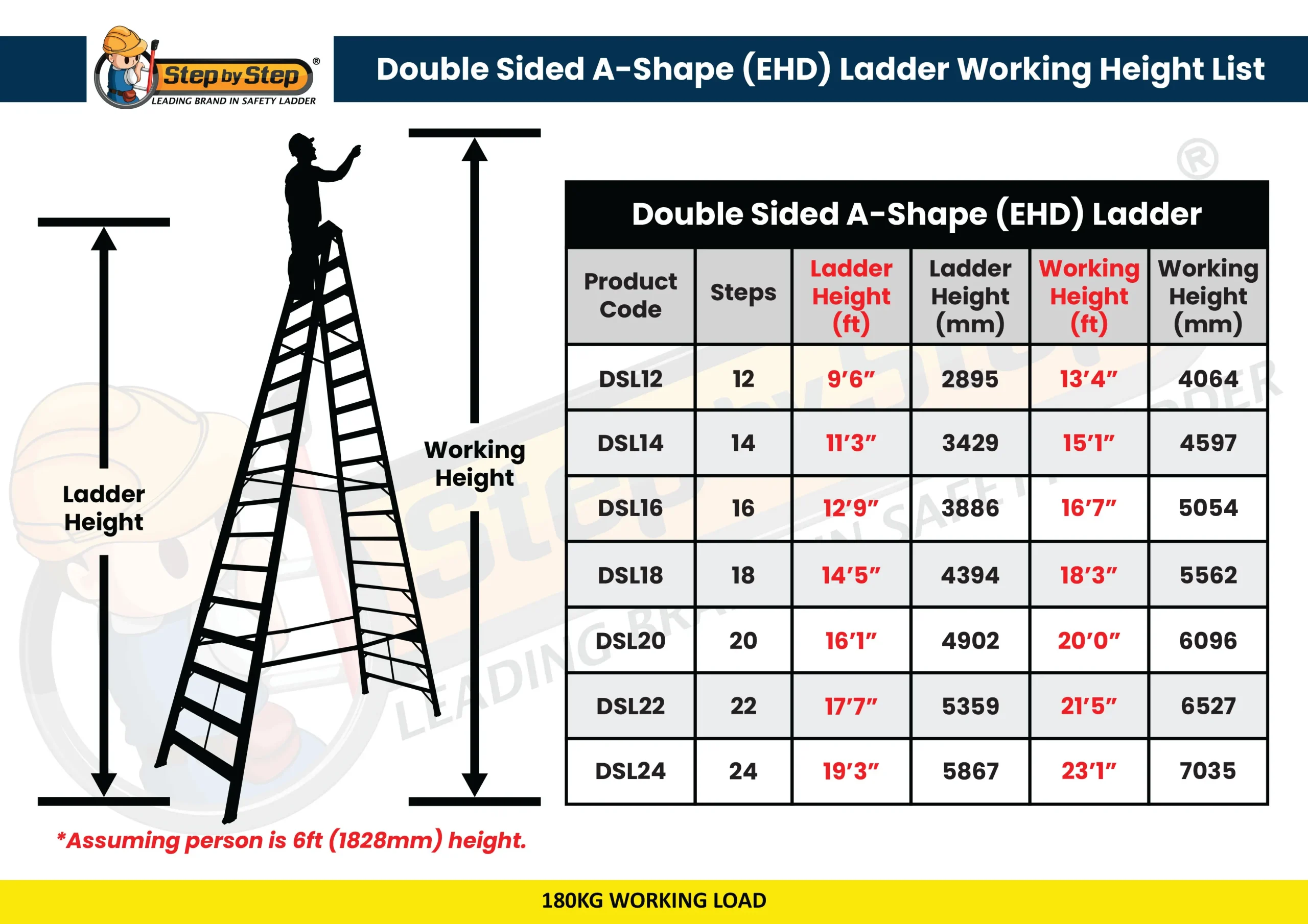 Double Sided Ladder Chart 180kg