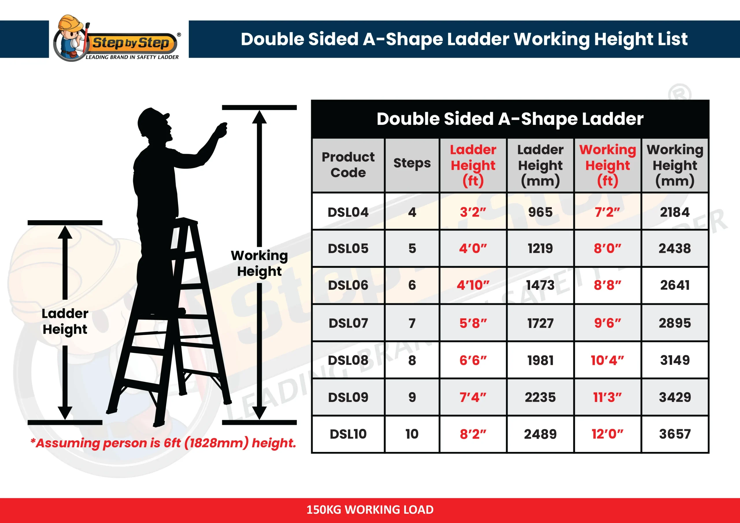 Double Sided Ladder Chart 150kg