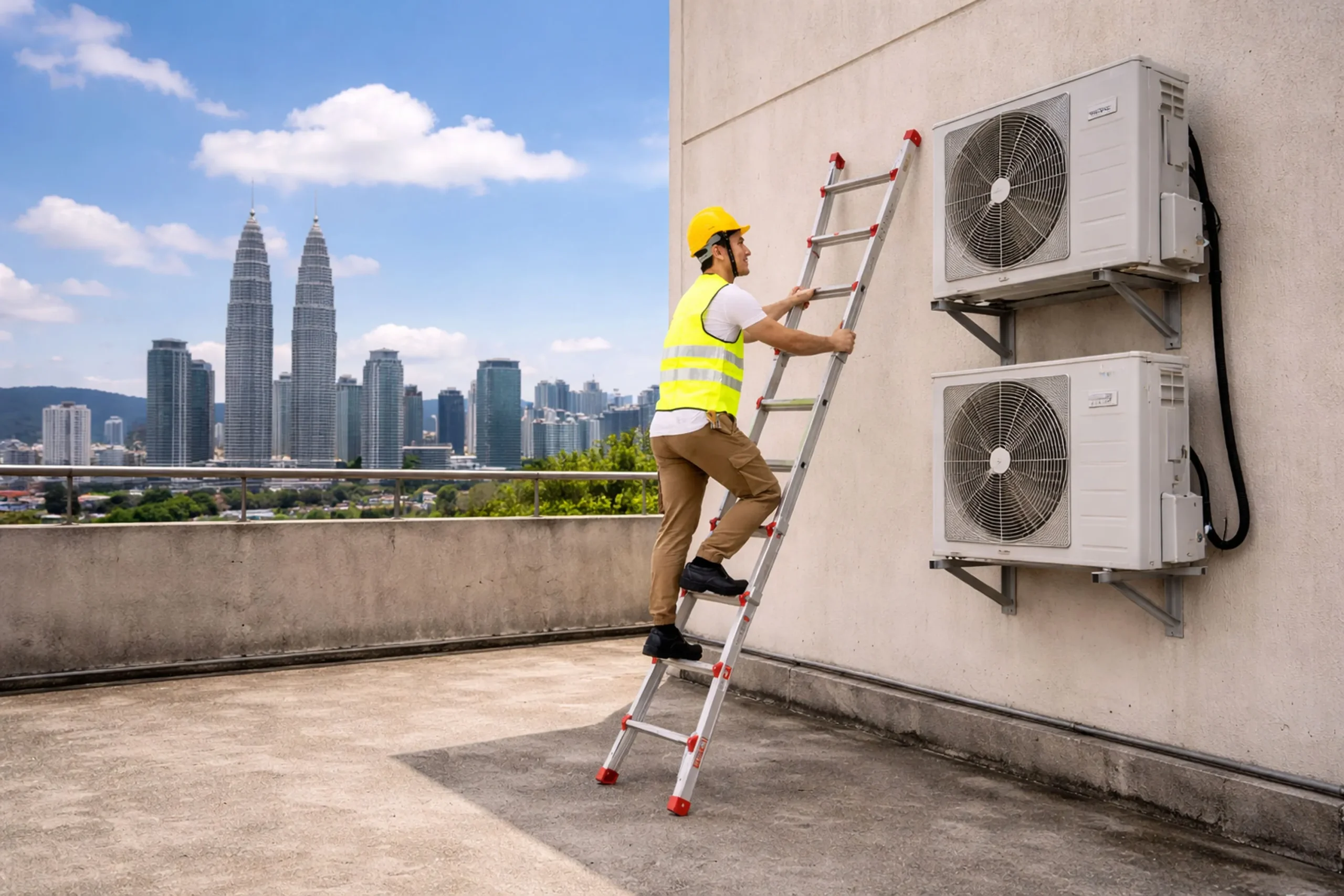 ladder for air conditioning work ceiling maintenance